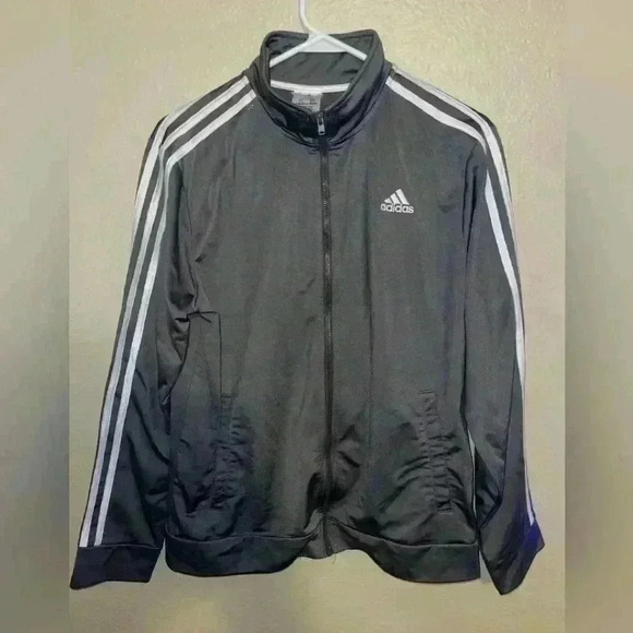Adidas Track Jacket XL (18/20) Gray White Stripe Full Zip Athletic Coat - Picture 1 of 3